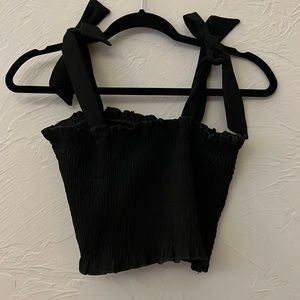 Black smocked crop top